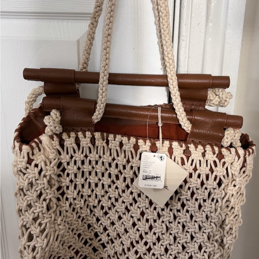 Free people Beige and Brown Woven Tote Bag